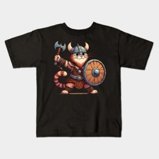 Funny Viking Warrior Cat Norse Mythology Anime Portrait Kids T-Shirt